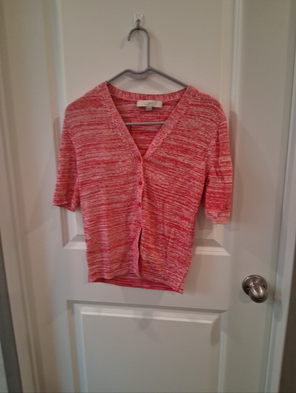 LOFT Coral Pink Marled Short Sleeve V-Neck Cardigan Size Medium